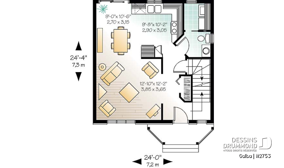 Rez-de-chaussée - Plan de maison classique à étage, aire ouverte, 3 chambres, fenestration abondante, Européen - Galba