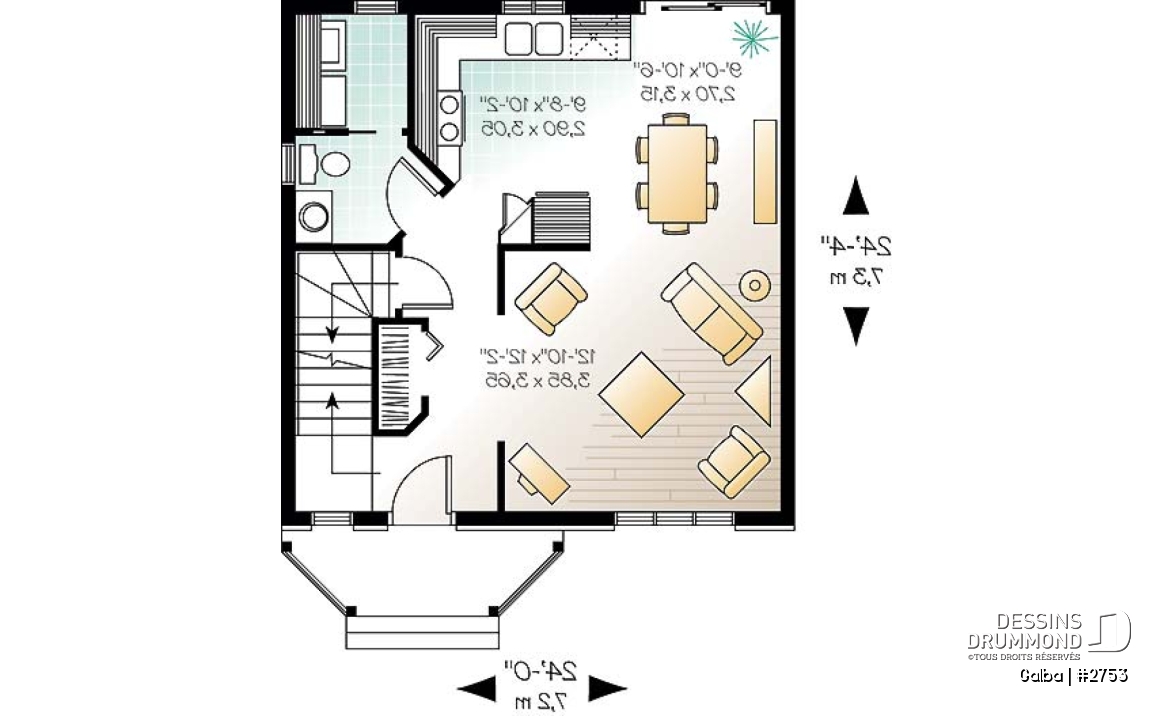 Rez-de-chaussée - Plan de maison classique à étage, aire ouverte, 3 chambres, fenestration abondante, Européen - Galba