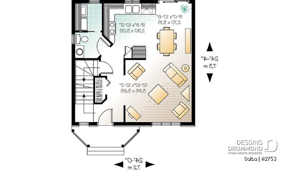 Rez-de-chaussée - Plan de maison classique à étage, aire ouverte, 3 chambres, fenestration abondante, Européen - Galba