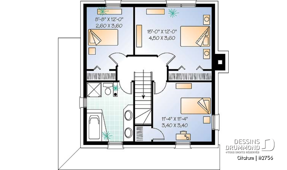 Étage - Maison à étage de style anglais, grande cuisine avec îlot, aire ouverte, 3 chambres, 2 walk-in, buanderie - Citatum