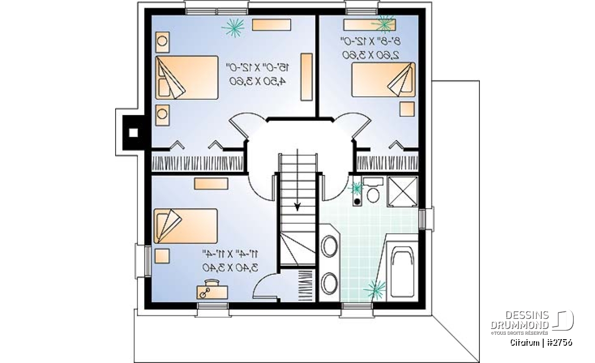 Étage - Maison à étage de style anglais, grande cuisine avec îlot, aire ouverte, 3 chambres, 2 walk-in, buanderie - Citatum