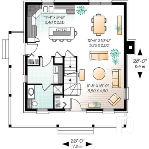 Rez-de-chaussée - Maison à étage de style anglais, grande cuisine avec îlot, aire ouverte, 3 chambres, 2 walk-in, buanderie - Citatum