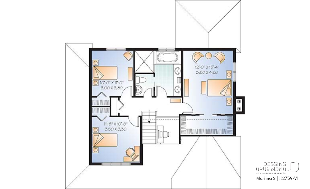 Étage - Plan de maison avec solarium, bureau à domicile, 3 chambres, salle de lavage au rez-de-chaussée - Martina 2