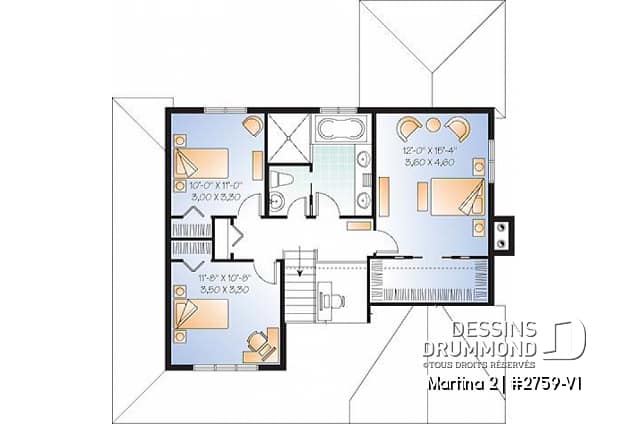 Étage - Plan de maison avec solarium, bureau à domicile, 3 chambres, salle de lavage au rez-de-chaussée - Martina 2