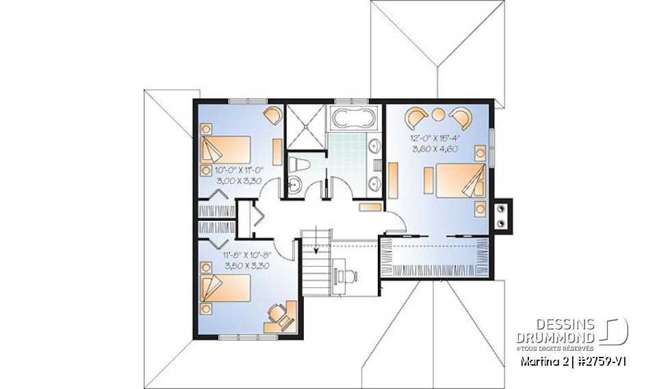 Étage - Plan de maison avec solarium, bureau à domicile, 3 chambres, salle de lavage au rez-de-chaussée - Martina 2