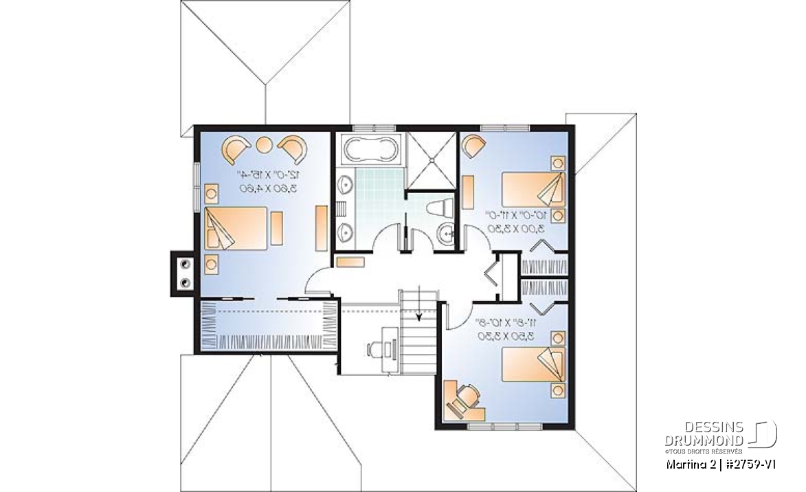 Étage - Plan de maison avec solarium, bureau à domicile, 3 chambres, salle de lavage au rez-de-chaussée - Martina 2