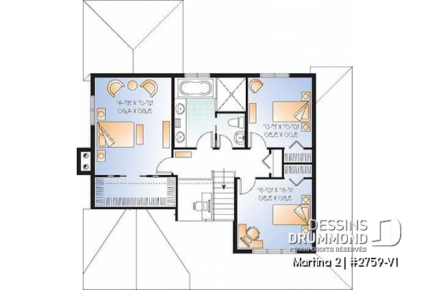 Étage - Plan de maison avec solarium, bureau à domicile, 3 chambres, salle de lavage au rez-de-chaussée - Martina 2