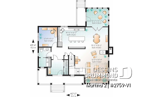 Rez-de-chaussée - Plan de maison avec solarium, bureau à domicile, 3 chambres, salle de lavage au rez-de-chaussée - Martina 2