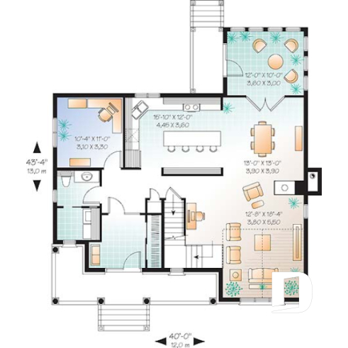 Rez-de-chaussée - Plan de maison avec solarium, bureau à domicile, 3 chambres, salle de lavage au rez-de-chaussée - Martina 2