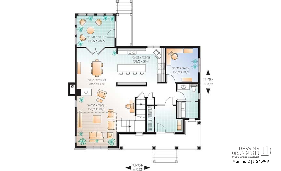 Rez-de-chaussée - Plan de maison avec solarium, bureau à domicile, 3 chambres, salle de lavage au rez-de-chaussée - Martina 2