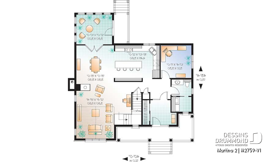 Rez-de-chaussée - Plan de maison avec solarium, bureau à domicile, 3 chambres, salle de lavage au rez-de-chaussée - Martina 2