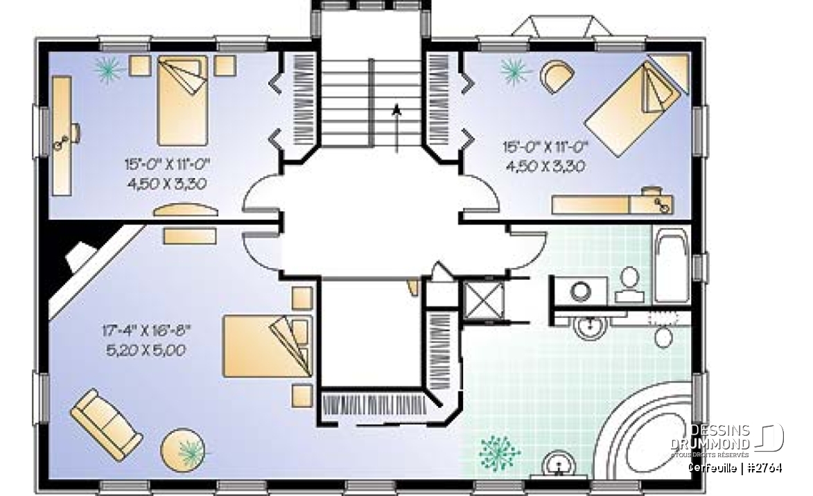 Étage - Maison au look historique, plafond 9' au r-d-c, 3 chambres, foyers multiples dont un à la suite des maîtres - Cerfeuille