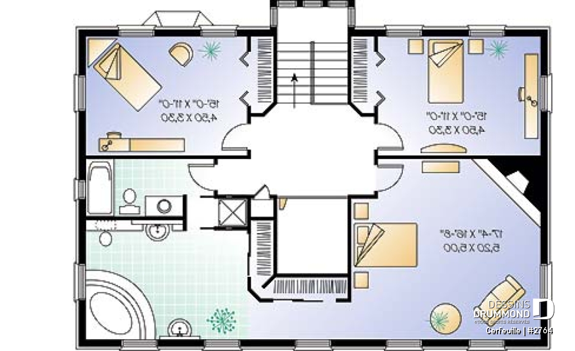 Étage - Maison au look historique, plafond 9' au r-d-c, 3 chambres, foyers multiples dont un à la suite des maîtres - Cerfeuille