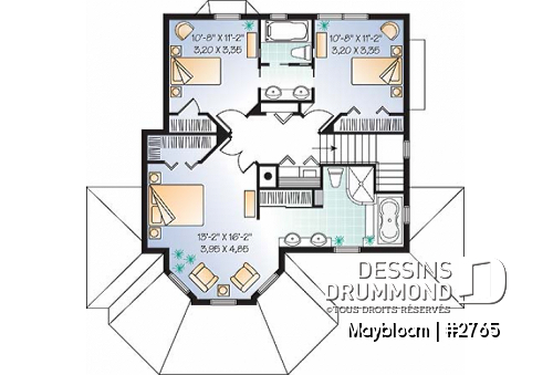 Étage - Plan maison 3 chambres,  grande suite des maîtres, buanderie à l'étage, foyer, garde manger et îlot - Maybloom