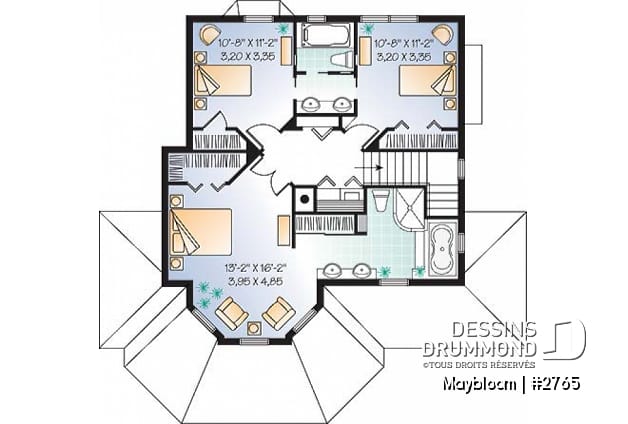 Étage - Plan maison 3 chambres,  grande suite des maîtres, buanderie à l'étage, foyer, garde manger et îlot - Maybloom