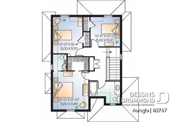 Étage - Plan de maison Tudor, 3 chambres, grand salon avec foyer, coin déjeuner, suite des maîtres à l'étage - Aurogle