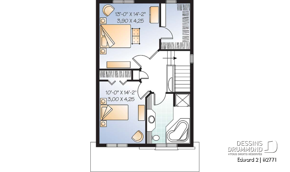 Étage - Maison économique, style craftsman, 2 à 3 ch., salle de séjour remarquable - Edward 2