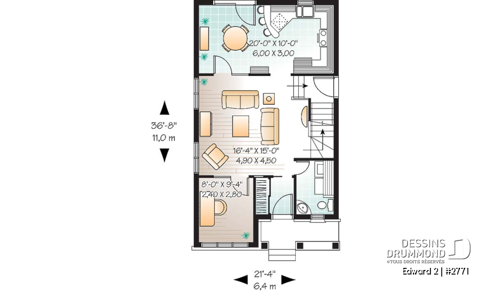 Rez-de-chaussée - Maison économique, style craftsman, 2 à 3 ch., salle de séjour remarquable - Edward 2