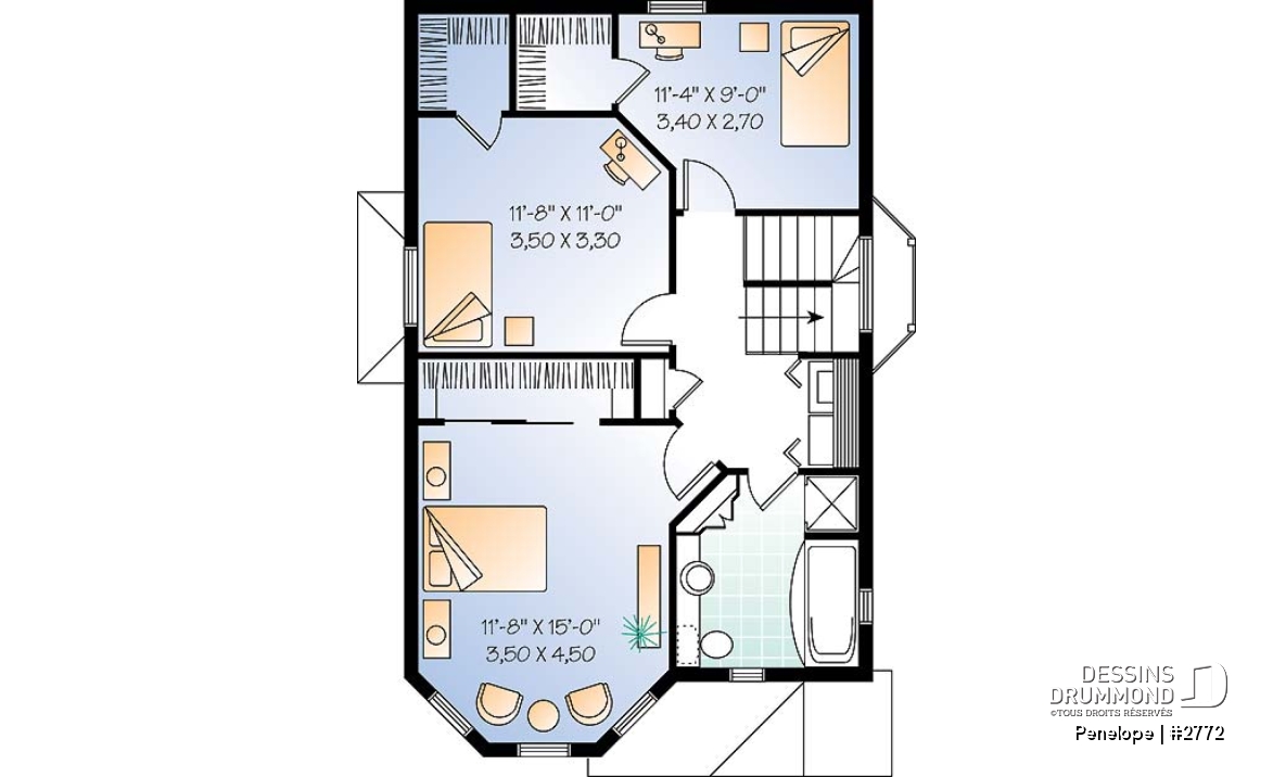Étage - Plan de maison dinspiration victorienne, 3 chambres, cuisine fort logeable avec coin déjeuner, belle entrée - Penelope