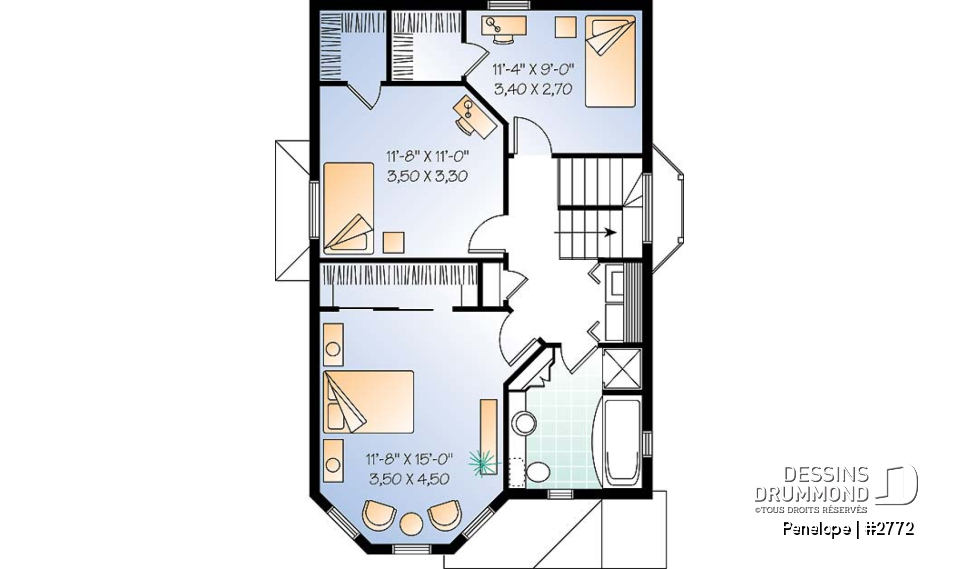 Étage - Plan de maison dinspiration victorienne, 3 chambres, cuisine fort logeable avec coin déjeuner, belle entrée - Penelope