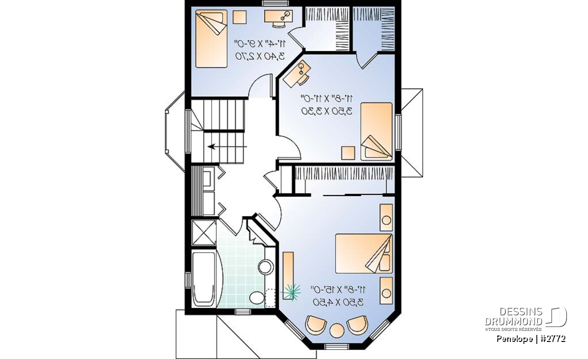 Étage - Plan de maison dinspiration victorienne, 3 chambres, cuisine fort logeable avec coin déjeuner, belle entrée - Penelope