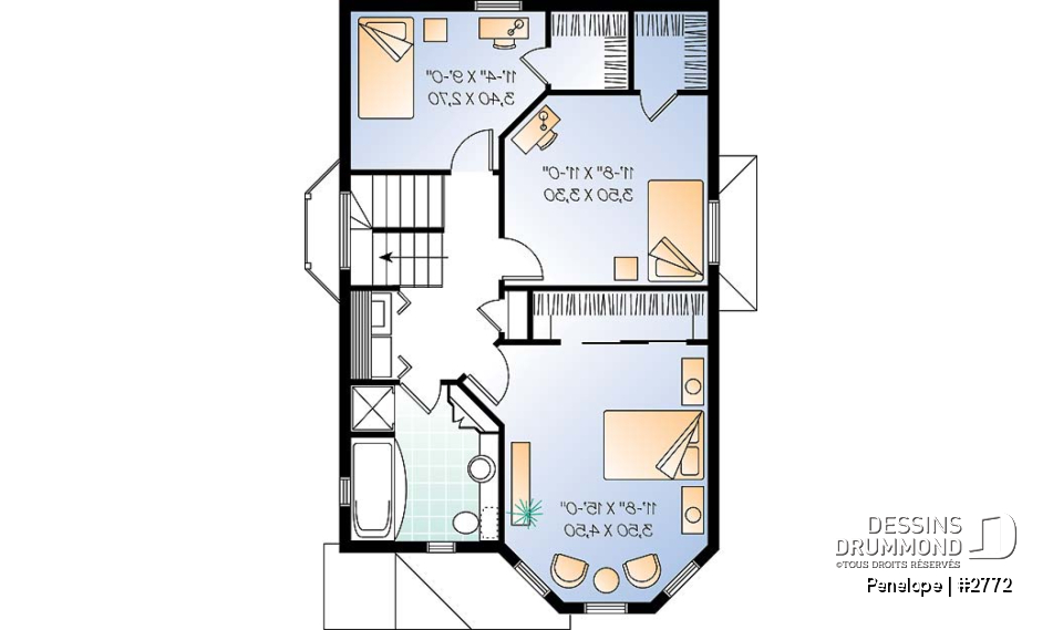 Étage - Plan de maison dinspiration victorienne, 3 chambres, cuisine fort logeable avec coin déjeuner, belle entrée - Penelope