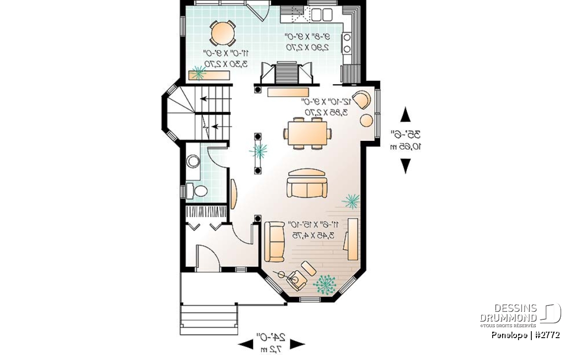 Rez-de-chaussée - Plan de maison dinspiration victorienne, 3 chambres, cuisine fort logeable avec coin déjeuner, belle entrée - Penelope