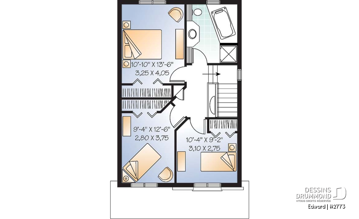 Étage - Maison économique pour terrain étroit, 3 chambre, bureau attrayant, vestibule  - Edward