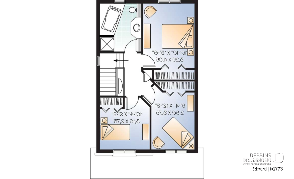 Étage - Maison économique pour terrain étroit, 3 chambre, bureau attrayant, vestibule  - Edward