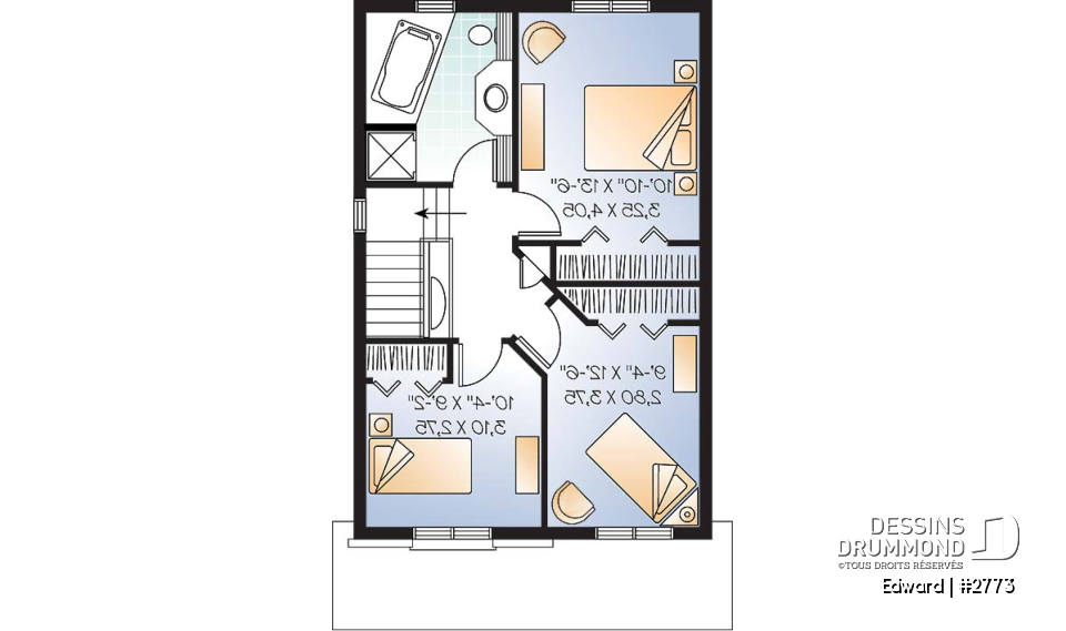 Étage - Maison économique pour terrain étroit, 3 chambre, bureau attrayant, vestibule  - Edward