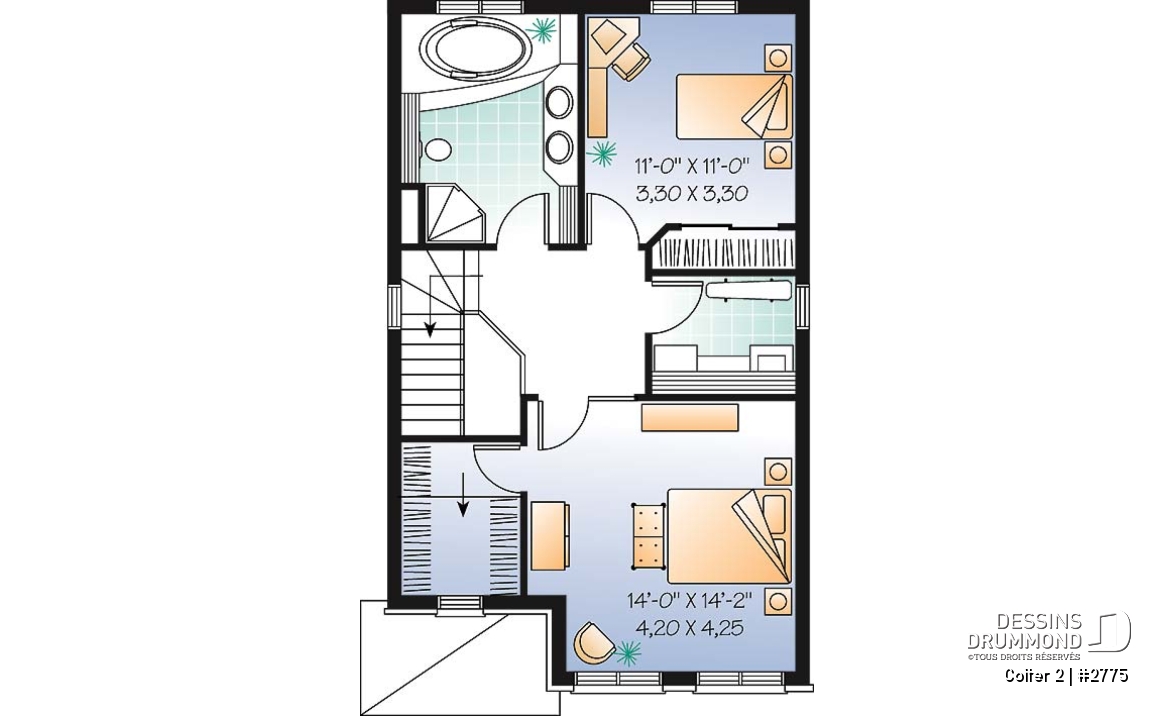 Étage - Maison 2 étages, économique, coin dînette tout en lumière, 2 chambres - Colter 2