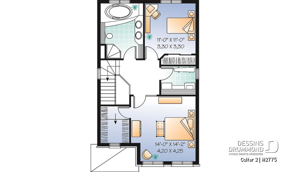 Étage - Maison 2 étages, économique, coin dînette tout en lumière, 2 chambres - Colter 2