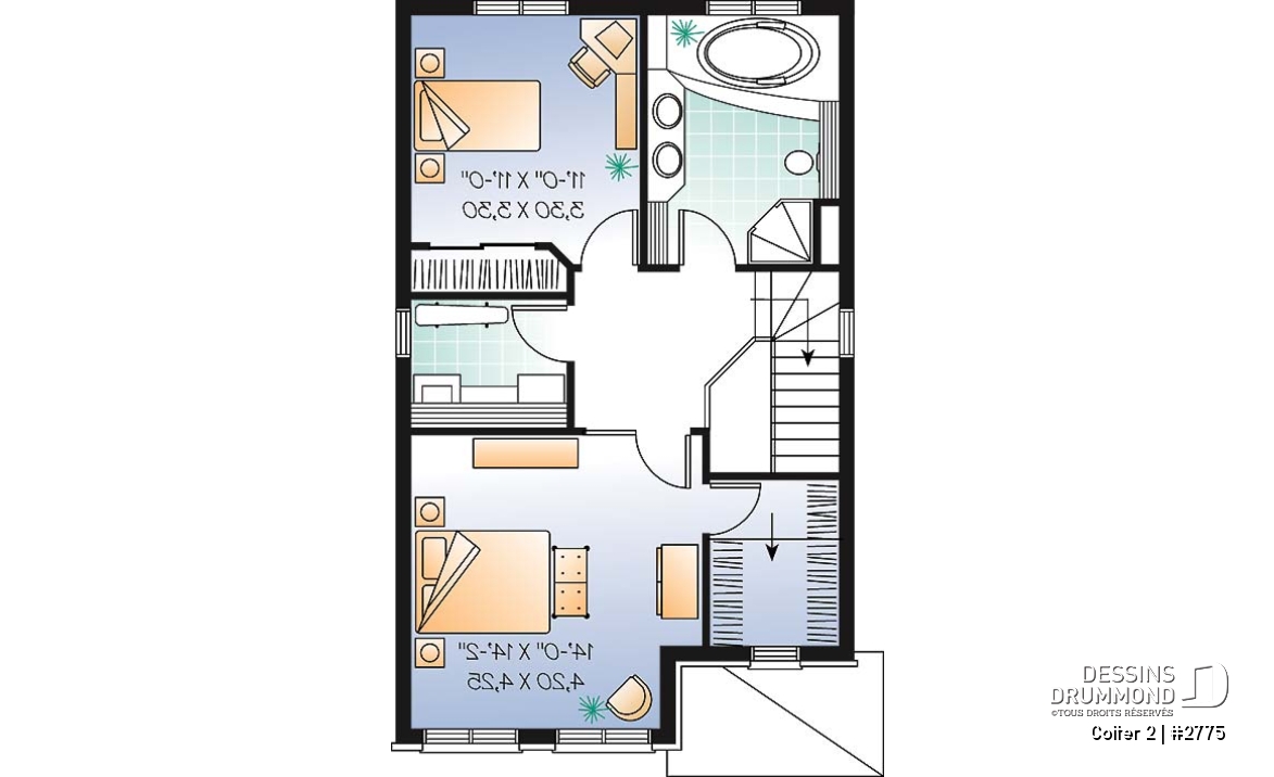 Étage - Maison 2 étages, économique, coin dînette tout en lumière, 2 chambres - Colter 2