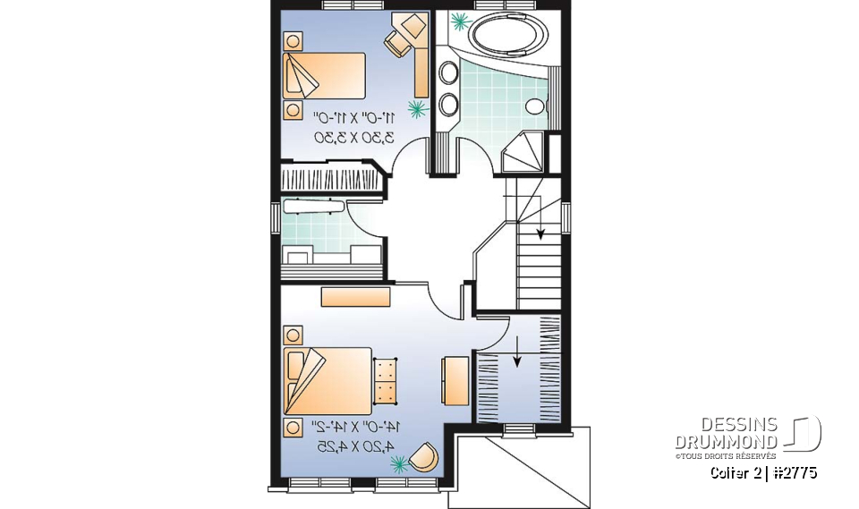 Étage - Maison 2 étages, économique, coin dînette tout en lumière, 2 chambres - Colter 2