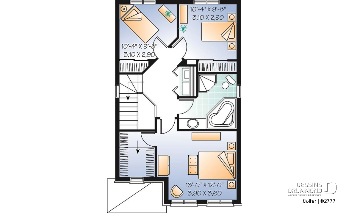 Étage - Plan de maison économique, 3 chambres, espace dînette tout en lumière, buanderie à l'étage, walk-in - Colter