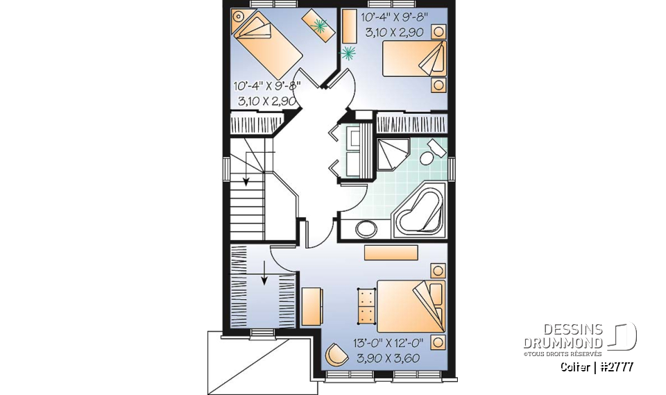 Étage - Plan de maison économique, 3 chambres, espace dînette tout en lumière, buanderie à l'étage, walk-in - Colter