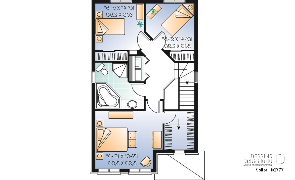 Étage - Plan de maison économique, 3 chambres, espace dînette tout en lumière, buanderie à l'étage, walk-in - Colter