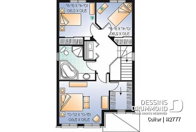 Étage - Plan de maison économique, 3 chambres, espace dînette tout en lumière, buanderie à l'étage, walk-in - Colter