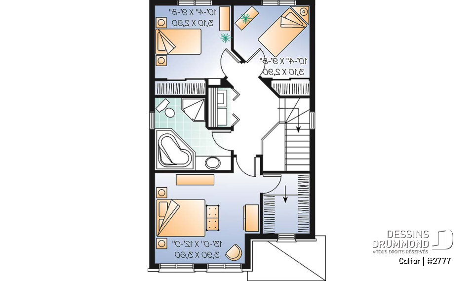 Étage - Plan de maison économique, 3 chambres, espace dînette tout en lumière, buanderie à l'étage, walk-in - Colter