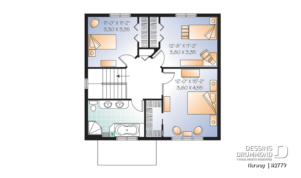 Étage - Maison à étage de 3 chambres, foyer, cuisine avec îlot et garde-manger, buanderie au rdc, style cape cod - Norway 
