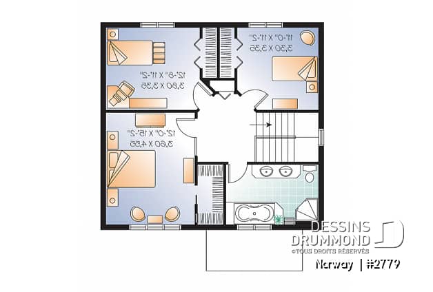 Étage - Maison à étage de 3 chambres, foyer, cuisine avec îlot et garde-manger, buanderie au rdc, style cape cod - Norway 