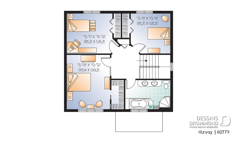 Étage - Maison à étage de 3 chambres, foyer, cuisine avec îlot et garde-manger, buanderie au rdc, style cape cod - Norway 