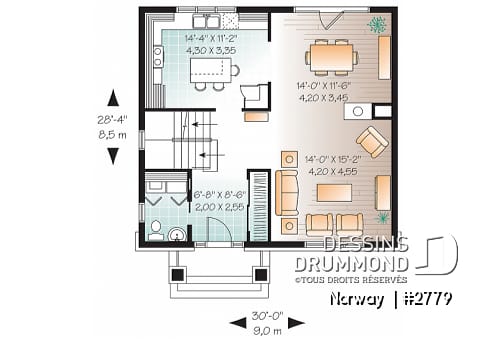 Rez-de-chaussée - Maison à étage de 3 chambres, foyer, cuisine avec îlot et garde-manger, buanderie au rdc, style cape cod - Norway 