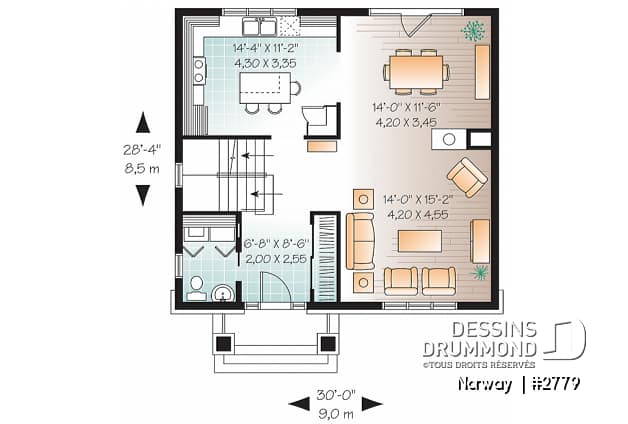 Rez-de-chaussée - Maison à étage de 3 chambres, foyer, cuisine avec îlot et garde-manger, buanderie au rdc, style cape cod - Norway 