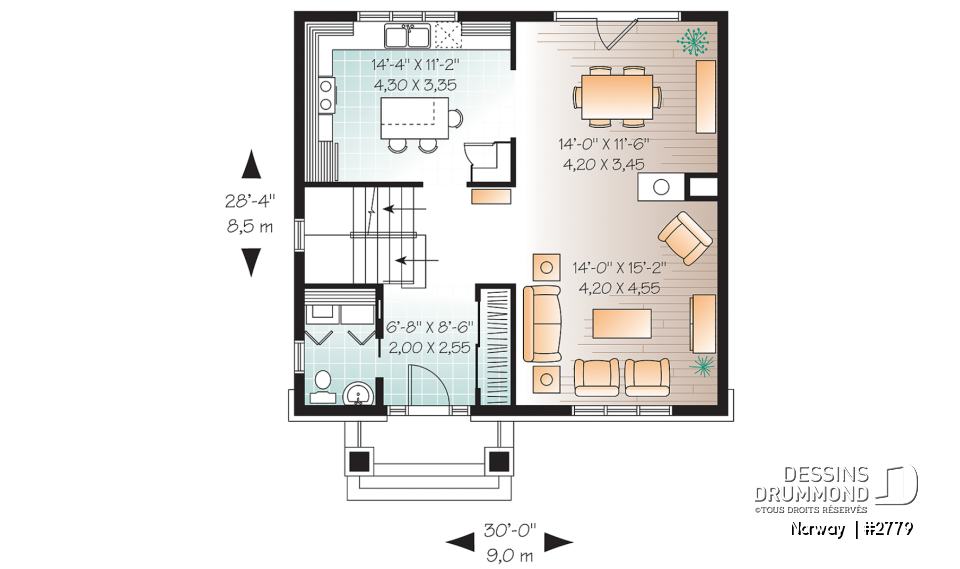 Rez-de-chaussée - Maison à étage de 3 chambres, foyer, cuisine avec îlot et garde-manger, buanderie au rdc, style cape cod - Norway 