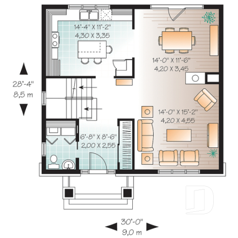 Rez-de-chaussée - Maison à étage de 3 chambres, foyer, cuisine avec îlot et garde-manger, buanderie au rdc, style cape cod - Norway 