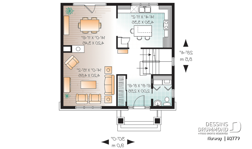 Rez-de-chaussée - Maison à étage de 3 chambres, foyer, cuisine avec îlot et garde-manger, buanderie au rdc, style cape cod - Norway 
