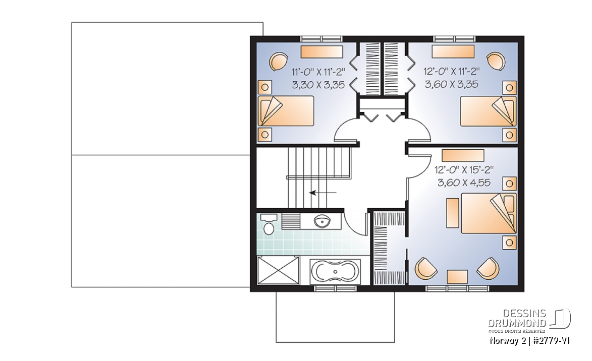 Étage - Plan de maison à étage de style Craftsman, 3 chambres, garage, grand ìlot à la cuisine - Norway 2