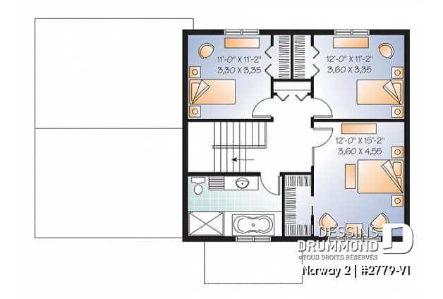 Étage - Plan de maison à étage de style Craftsman, 3 chambres, garage, grand ìlot à la cuisine - Norway 2