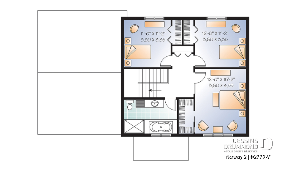 Étage - Plan de maison à étage de style Craftsman, 3 chambres, garage, grand ìlot à la cuisine - Norway 2